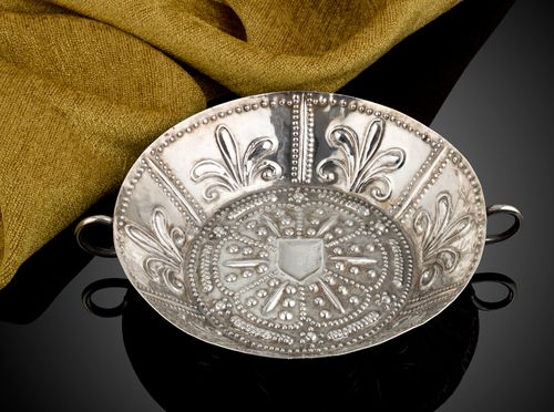 A Charles I silver Saucer Dish with scrolled handles