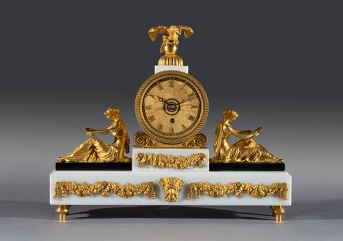 Regency Period White Marble Bronze & Gilt Bronze Mantel Timepiece
