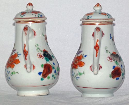 Chinese Qianlong 18th Century Famille Rose pair of Sparrow beak jugs