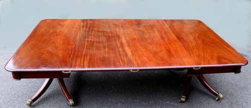 Regency twin pillar mahogany dining table