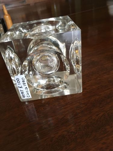 Large enamel topped Glass inkwell with concave sides and base