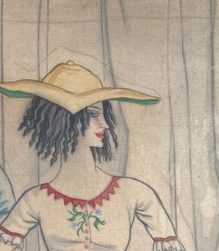 Albert Rutherston - Mimes - Watercolour on silk