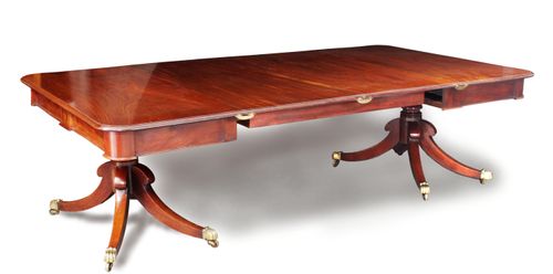 Regency twin pillar mahogany dining table