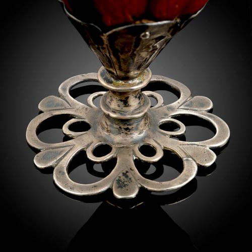 A Spanish Colonial silver mounted Cocquilla nut goblet engraved with flowering tendrils