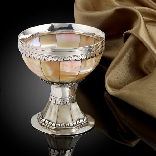 An extremely rare Gujarat mother of pearl Goblet with English silver mounts
