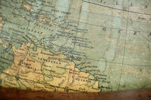 Antique Weber Costello Co. Globe on Stand