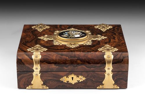 Antique Feathered Walnut Games Box