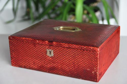 Antique Red Tooled Leather Writing Box