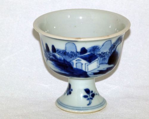 Chinese Blue and White 17th Century Small Stem Cup