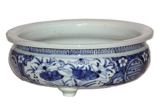 Ming Blue and White Transitional Tripod Censer