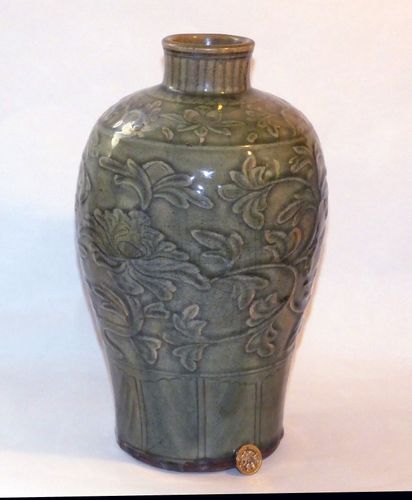 Ming carved Celadon Meiping vase
