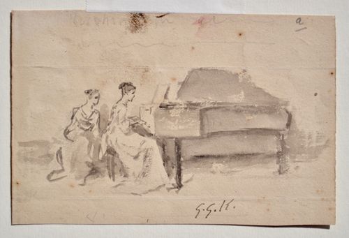 George Goodwin Kilburne - At the Piano - watercolour