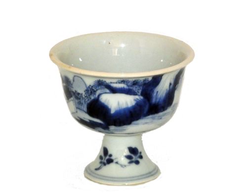 Chinese Blue and White 17th Century Small Stem Cup