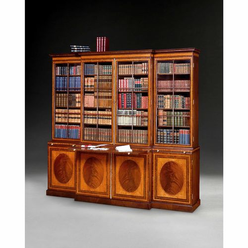 George III Mahogany and Inlaid Breakfront Bookcase