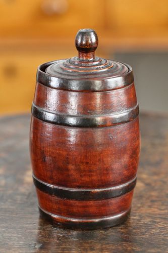 19th Century Treen Barrel Lidded Pot