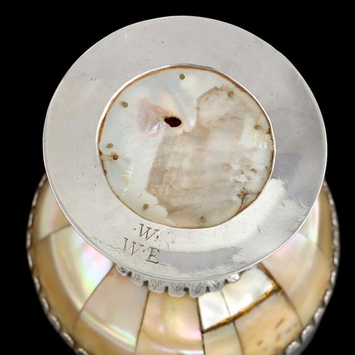 An extremely rare Gujarat mother of pearl Goblet with English silver mounts