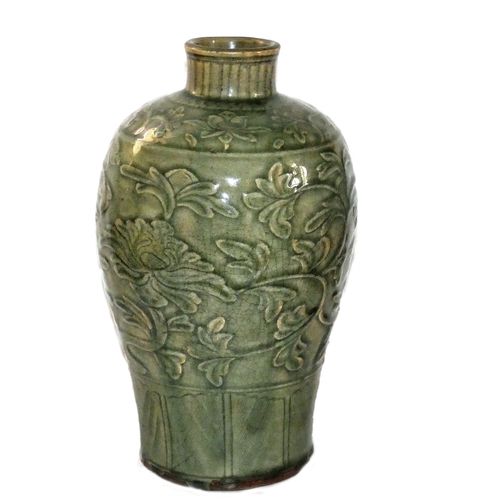 Ming carved Celadon Meiping vase