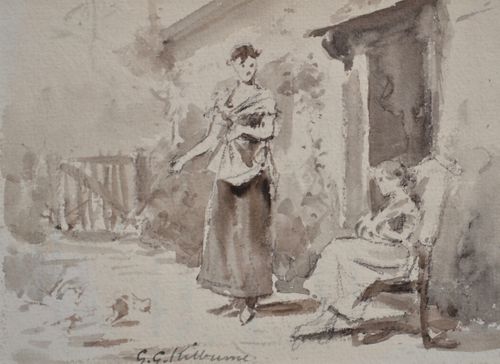 George Goodwin Kilburne - At the Cottage Door - watercolour