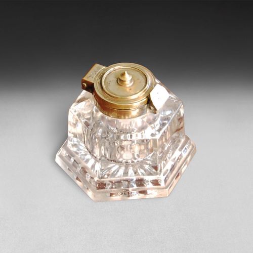 19th Century Large Hexagonal Glass Inkwell