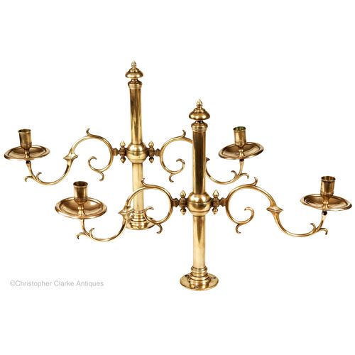 Pair of Fixed Brass Candelabra by Tonks of Birmingham