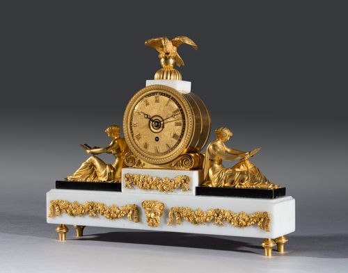 Regency Period White Marble Bronze & Gilt Bronze Mantel Timepiece