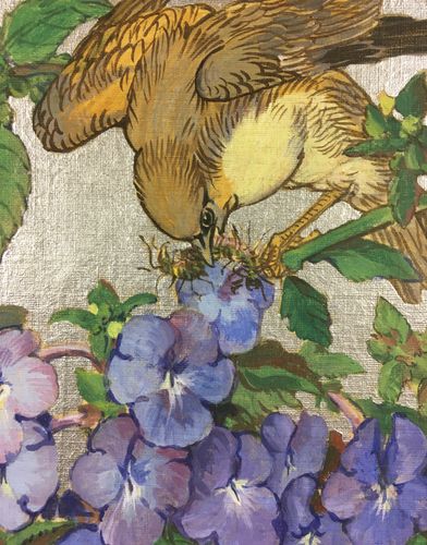 Kay Nixon - Bird and Blossom - Oil & Silver paint