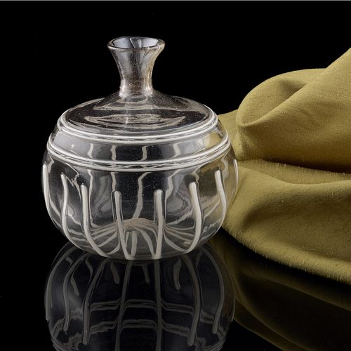 A Small Glass Bottle decorated with white Filigree; Venice or Catalonia.