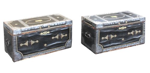 Antique pair of leather trunks