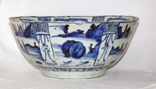 Ming Kraak Blue and White Porcelain Punch Bowl