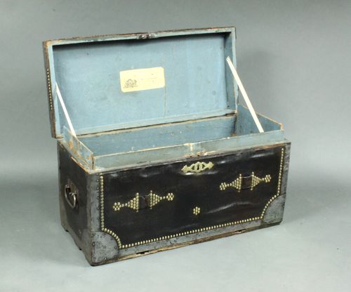 Antique pair of leather trunks