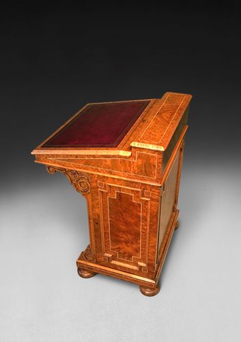 Mid 19th. Century Inlaid Amboyna Davenport by J & T Scott of Edinburgh