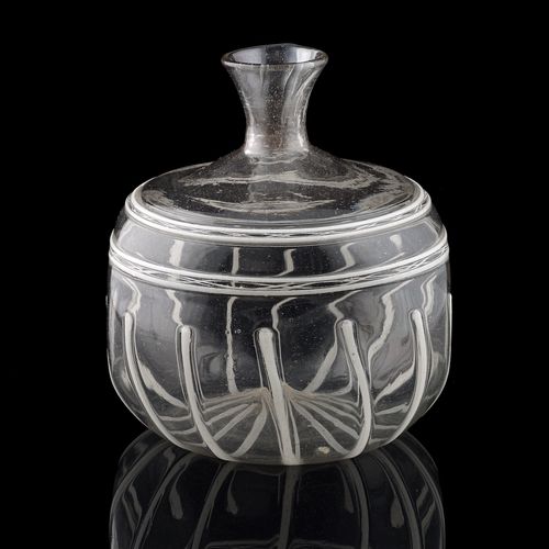 A Small Glass Bottle decorated with white Filigree; Venice or Catalonia.