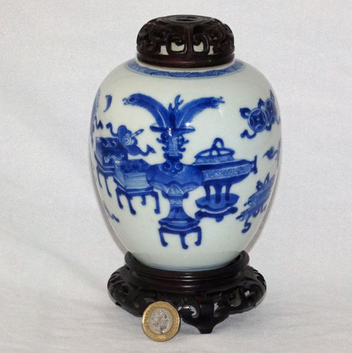 Kangxi - Chinese - 18th Century Blue and White Ovoid Porcelain Jar