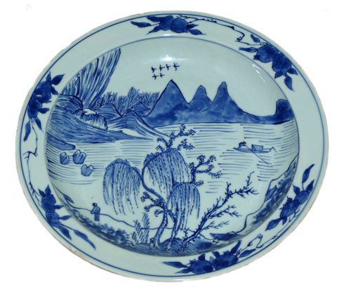 Chinese 17th Century Blue and White Master of The Rocks large Plate