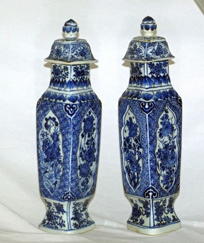 Kangxi Pair of Lozenge Shaped vases