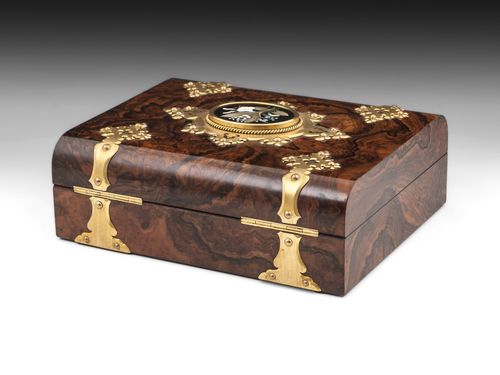 Antique Feathered Walnut Games Box