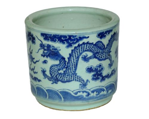 Chinese Blue and White 19th Century Brush Pot / Bitong