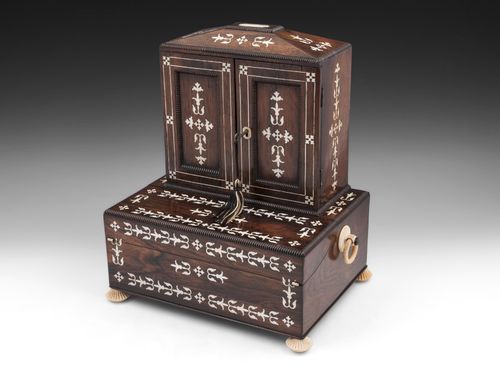 Antique Rosewood Piano Sewing Jewellery Table Cabinet