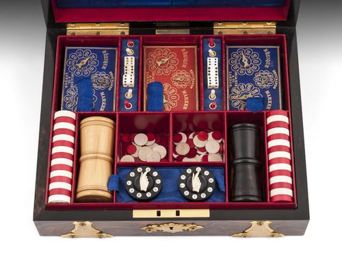 Antique Feathered Walnut Games Box