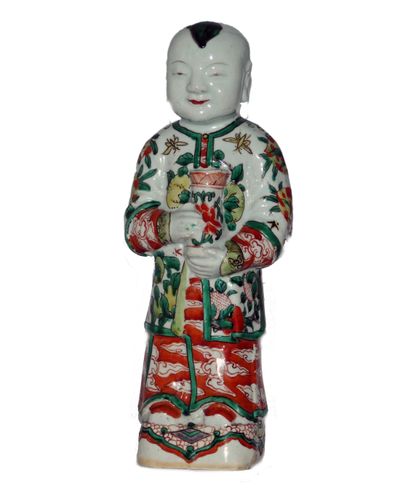 Kangxi / Yongzheng Export Ware Wucai Figure of a Standing Boy