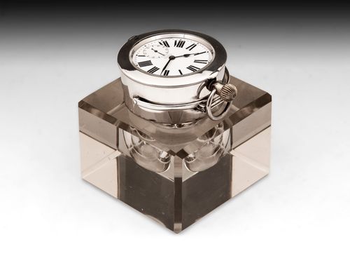 Glass Clock Inkwell