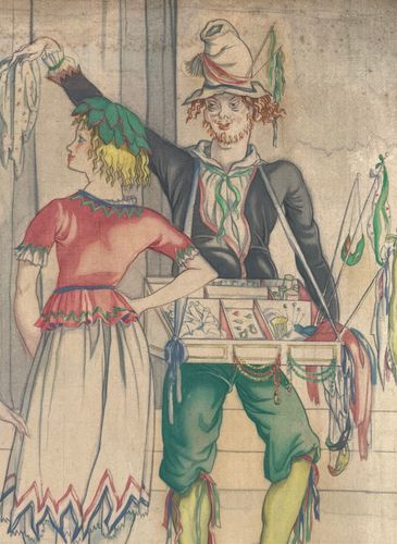 Albert Rutherston - Mimes - Watercolour on silk