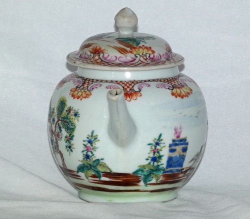 Chinese 18th Century Famille Rose Valentine Pattern Tea Pot