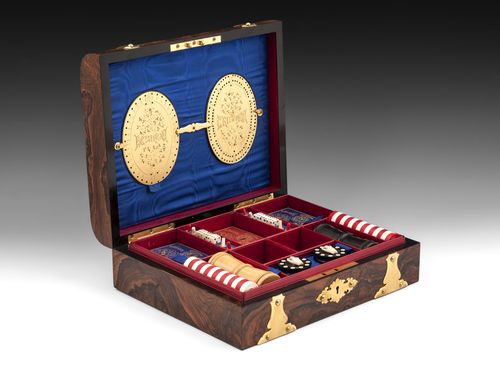 Antique Feathered Walnut Games Box