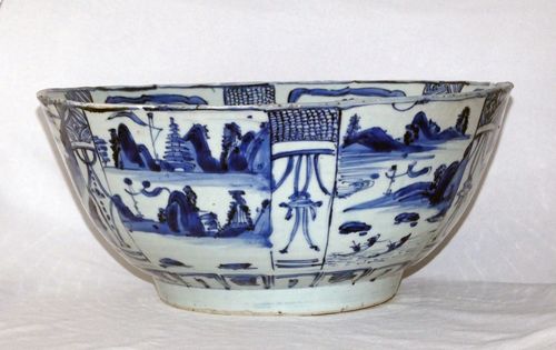 Ming Kraak Blue and White Porcelain Punch Bowl
