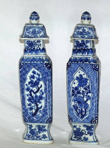 Kangxi Pair of Lozenge Shaped vases