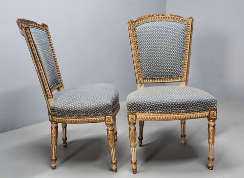 6 Antique Gilt and Upholstered Dining Chairs