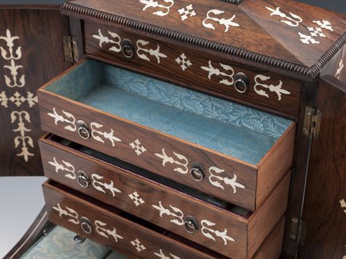 Antique Rosewood Piano Sewing Jewellery Table Cabinet