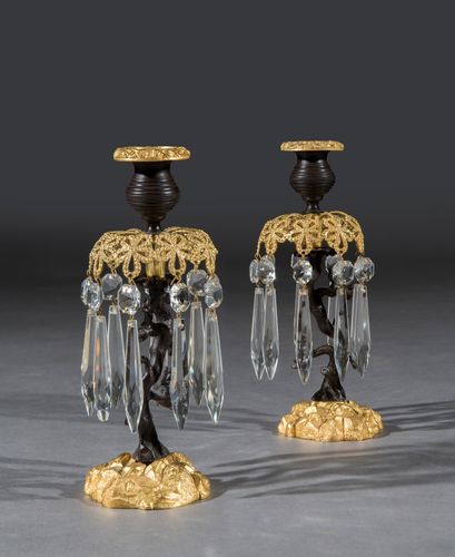 Pair of Early 19th Century William IV Period Gilt Brass Candlestick Lustres