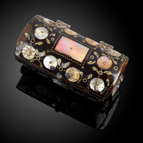 A miniature tortoiseshell casket in the shape of a cassone